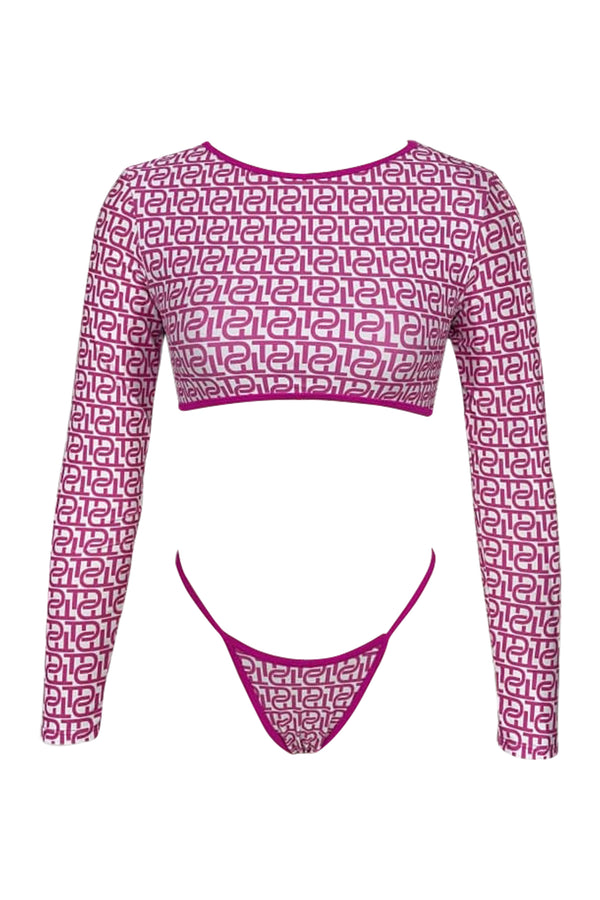 Tebo Dambe Signature TD Monogram Long Sleeve Bikini Set - Pink with Monogram Print and Long Sleeve Design