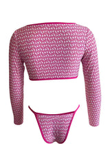 Tebo Dambe Signature TD Monogram Long Sleeve Bikini Set - Pink with Monogram Print and Long Sleeve Design