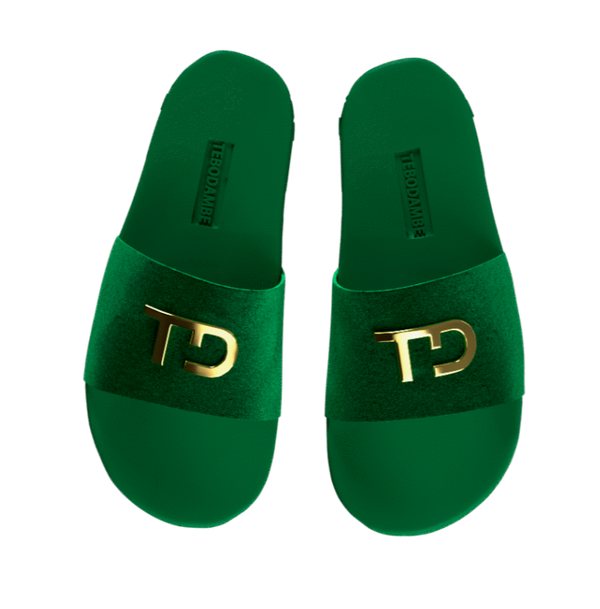 TEBO DAMBE Velvet Designer Slides - Dark Green 